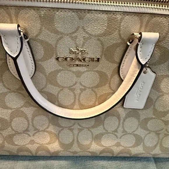 Coach Khaki Signature Canvas Satchel with Chalk Trim - Picture 1 of 6